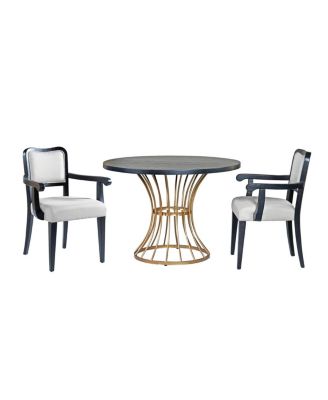 42" Round Dark Oak Dining Set with 2 Upholstered Chairs - Rustic-Modern Style