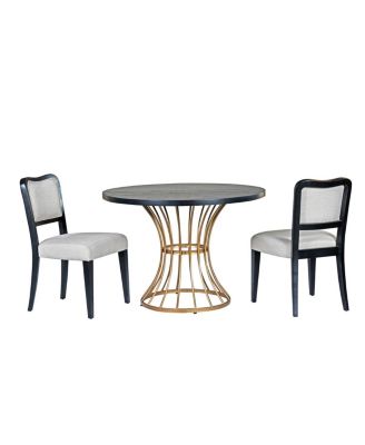 42" Round Dark Oak Dining Set with 2 Upholstered Chairs - Rustic-Modern Style