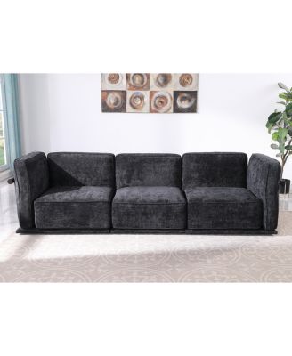  Fashionable modular chenille sofa with iron and wood frame, Black