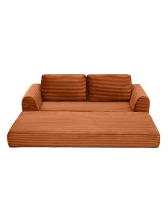 Streamdale 2-in-1 Folding Convertible Sofa Bed, Modern Corduroy Sleeper Couch with 2 Pillows, Orange