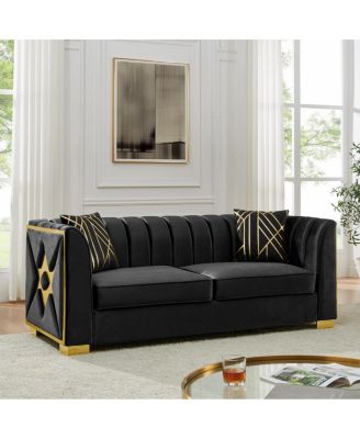Streamdale Luxurious Velvet Sofa with Geometric Gold Hardware & Metal Feet