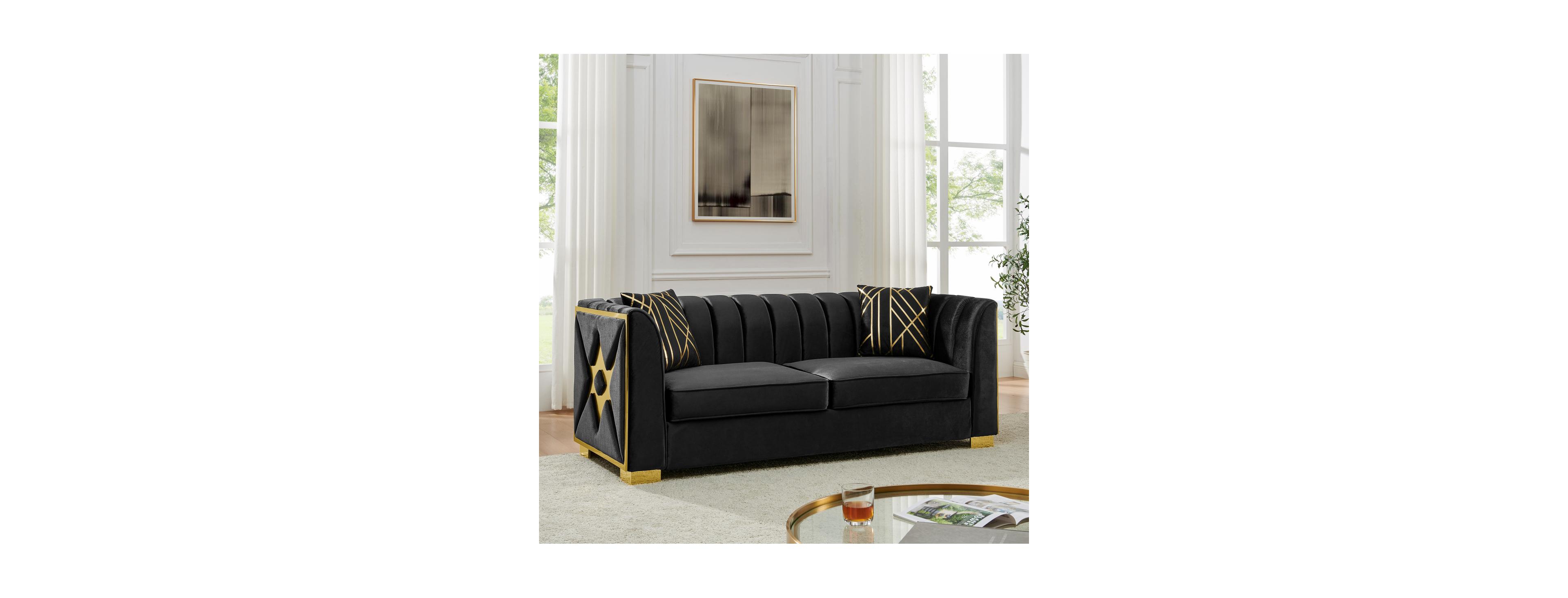 Streamdale Luxurious Velvet Sofa with Geometric Gold Hardware and Metal Feet
