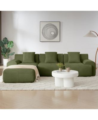  Modern L-Shaped Corduroy Sectional Sofa with Movable Ottoman