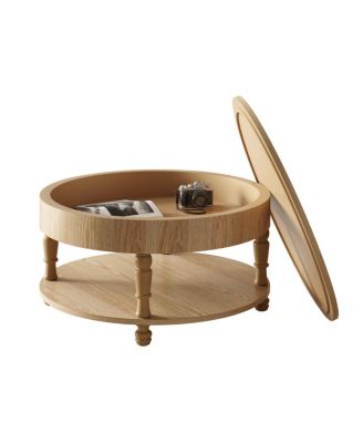  Coffee Table with Dual Storage, 31.5" Modern Round Table (Natural Wood