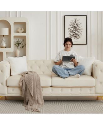 Velvet 3+3 Seater Sofa with Solid Wood Frame & Metal Feet