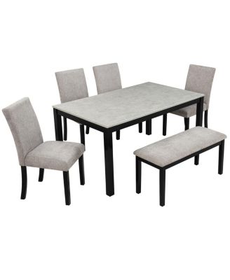 6-Piece Dining Table Set with Bench, Solid Wood Kitchen Table