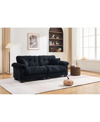Casual 3-seater chenille pleated sofa Black