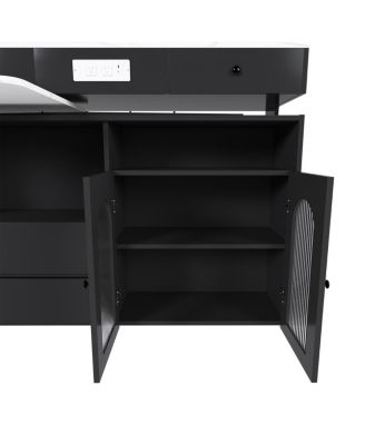  Kitchen Island Set with 4 Chairs, Extendable & Rotating Table, MDF Marble Veneer