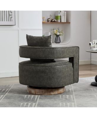  29.1"W Swivel Accent Open Back Barrel Chair (Gray, PU