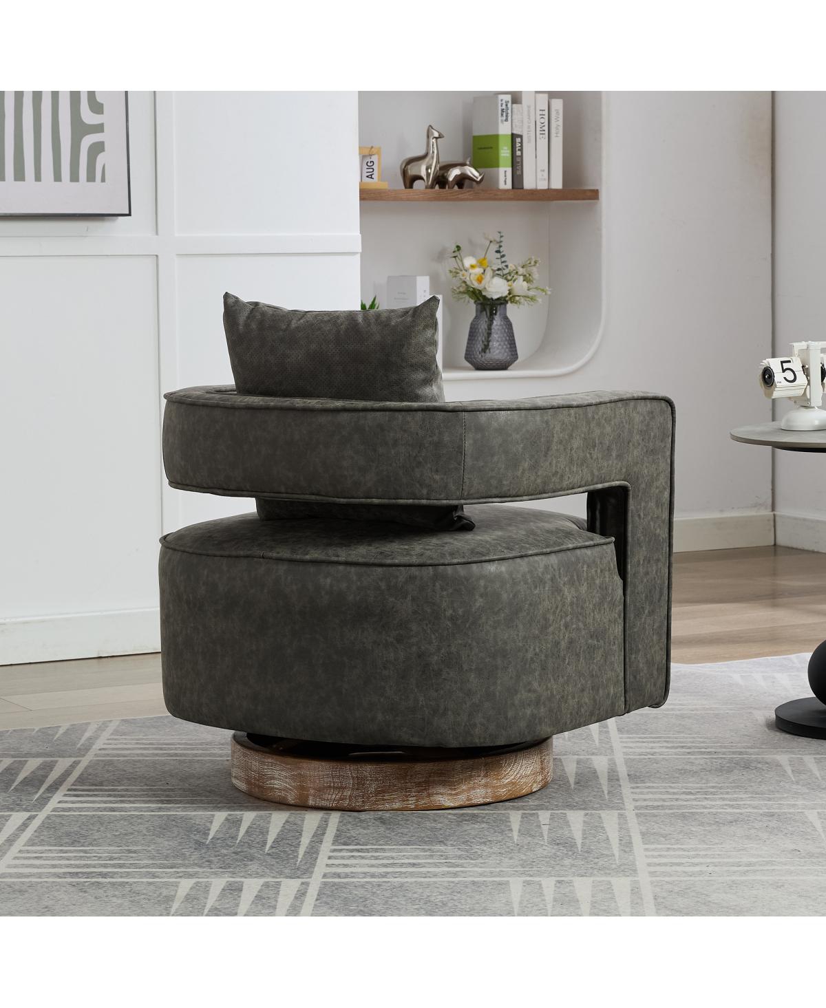 Streamdale Furniture 29.1"W Swivel Accent Open Back Barrel Chair (Gray, Pu