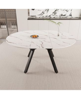 Streamdale Extendable White Round Dining Table (4-6 Person) - Modern MDF & Metal