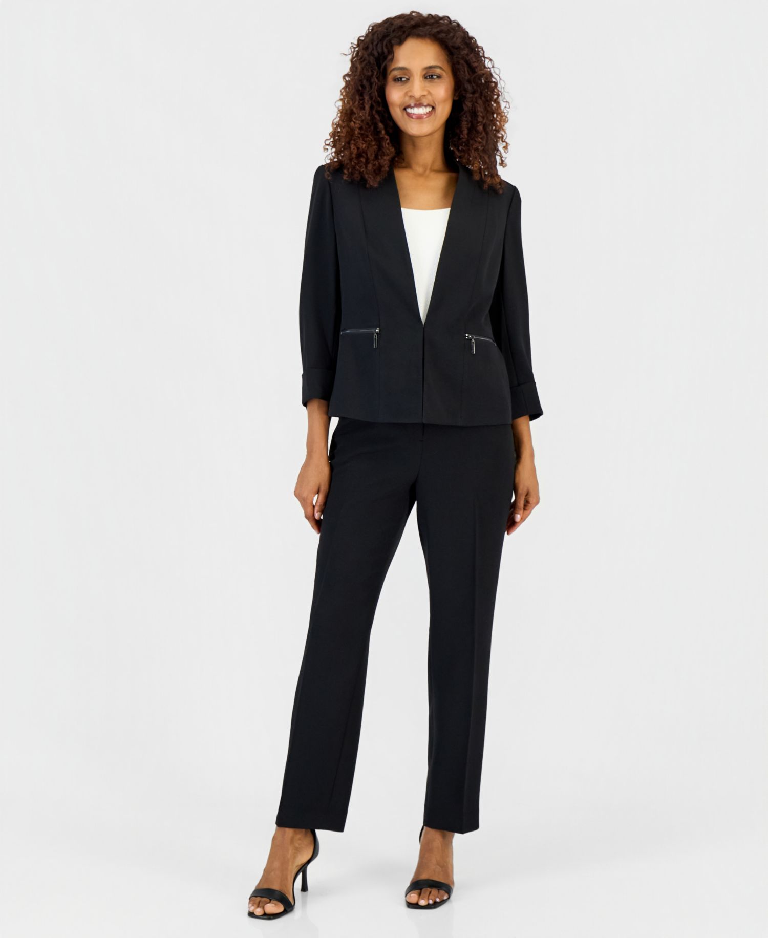 Women's Stretch Crepe Collarless ¾-Sleeve Blazer , Regular & Petite