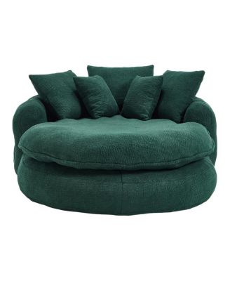 Oversized Oval Upholstered Bean Bag Sofa with 5 Pillows & Wrap Around Backrest