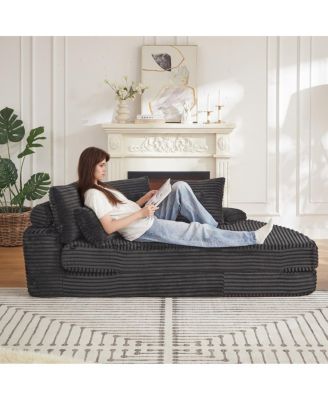 78.5-Inch Corduroy Semi-Circular 2-in-1 Sofa Bed with Neck Pillow & 5 Throw Pillows