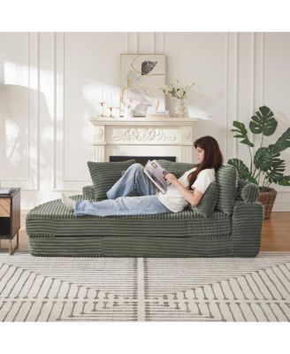 78.5-Inch Corduroy Semi-Circular 2-in-1 Sofa Bed with Neck Pillow & 5 Throw Pillows