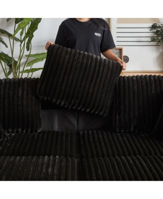  84" Corduroy 3-Seater Sofa w/ Pillows, Ottomans, Storage & Cup Holders