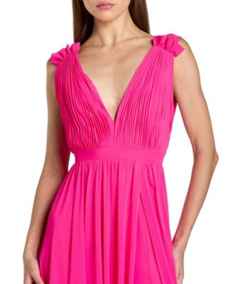 Women's Sleeveless Pleated Chiffon V-Neck Gown