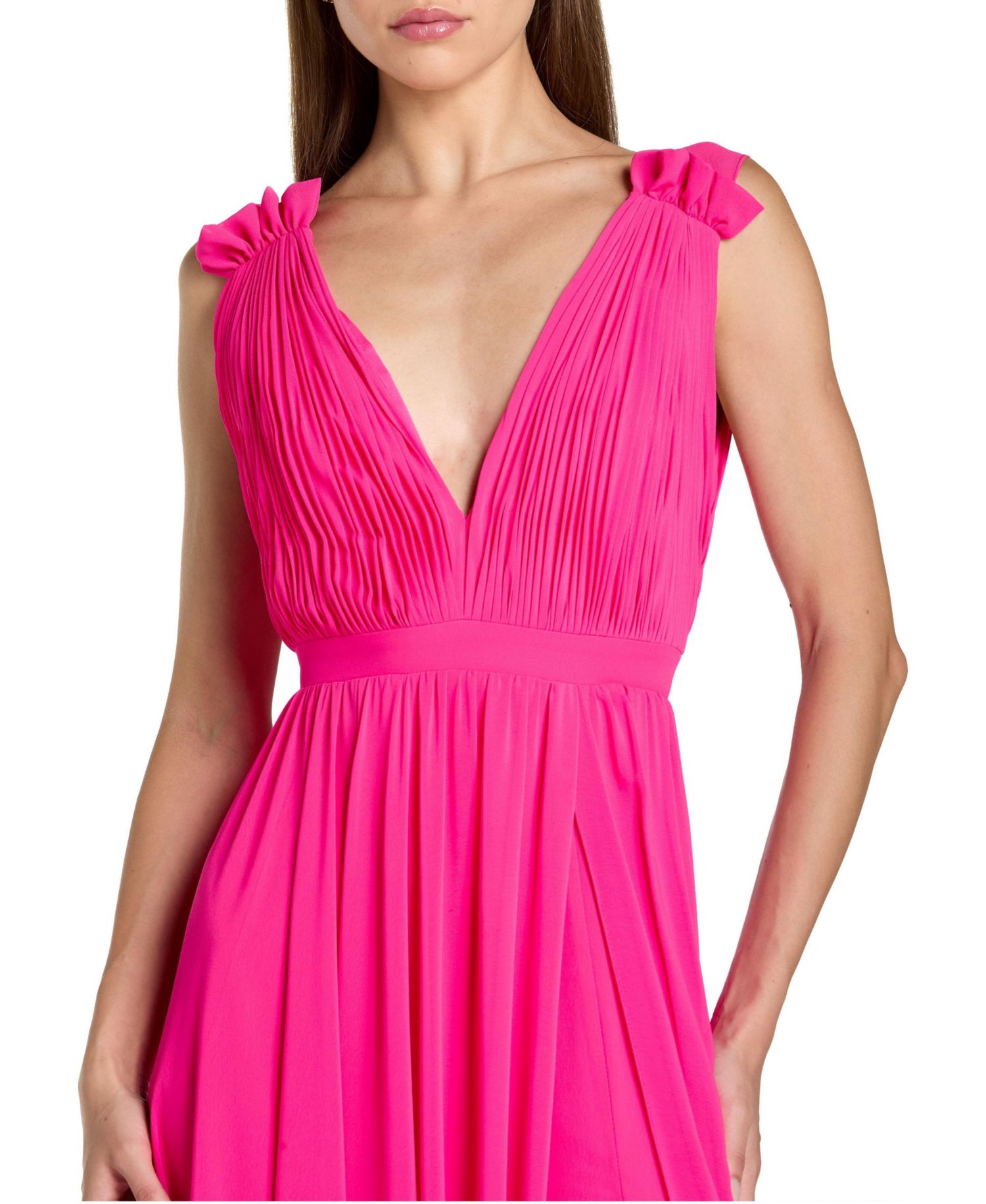 Women's Sleeveless Pleated Chiffon V-Neck Gown