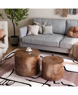 Nesting Coffee Table Set of 2, Modern Round Wooden Accent Tables