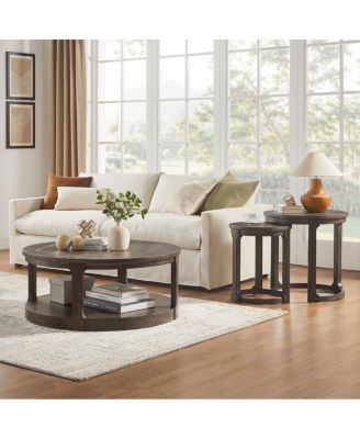 24" 2PC Curved Round Wooden Coffee Table Set