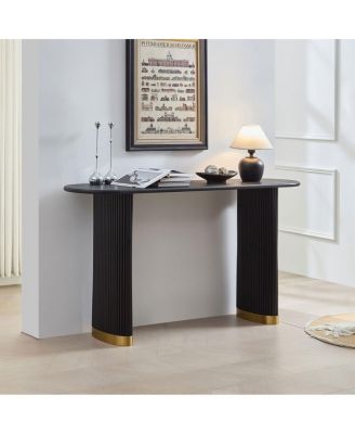 Narrow Console Table with Stainless Steel Legs, Modern Black MDF Sofa Table