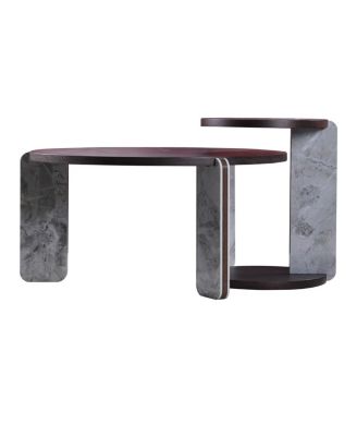 Modern Coffee Table with End Table Set, Durable Walnut Veneered MDF 83cm Center Table with 43cm Side Table