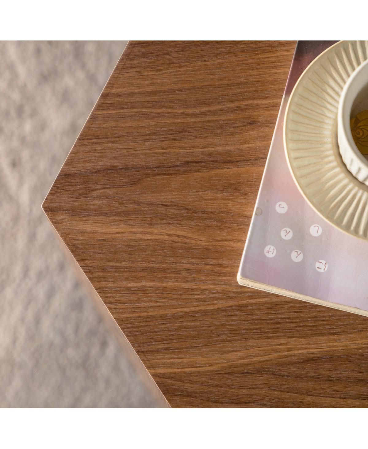 Streamdale Furniture Hexagon Walnut Mdf Coffee Table - Modern End Table for Small Spaces (15.75"x13.58"x18.9)