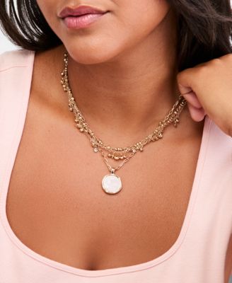 Stone Inlay Layered Pendant Necklace, 17" + 3" extender