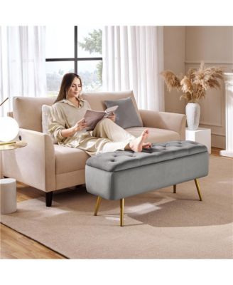 Upholstered Ottoman Footstool Bench with Storage Compartment