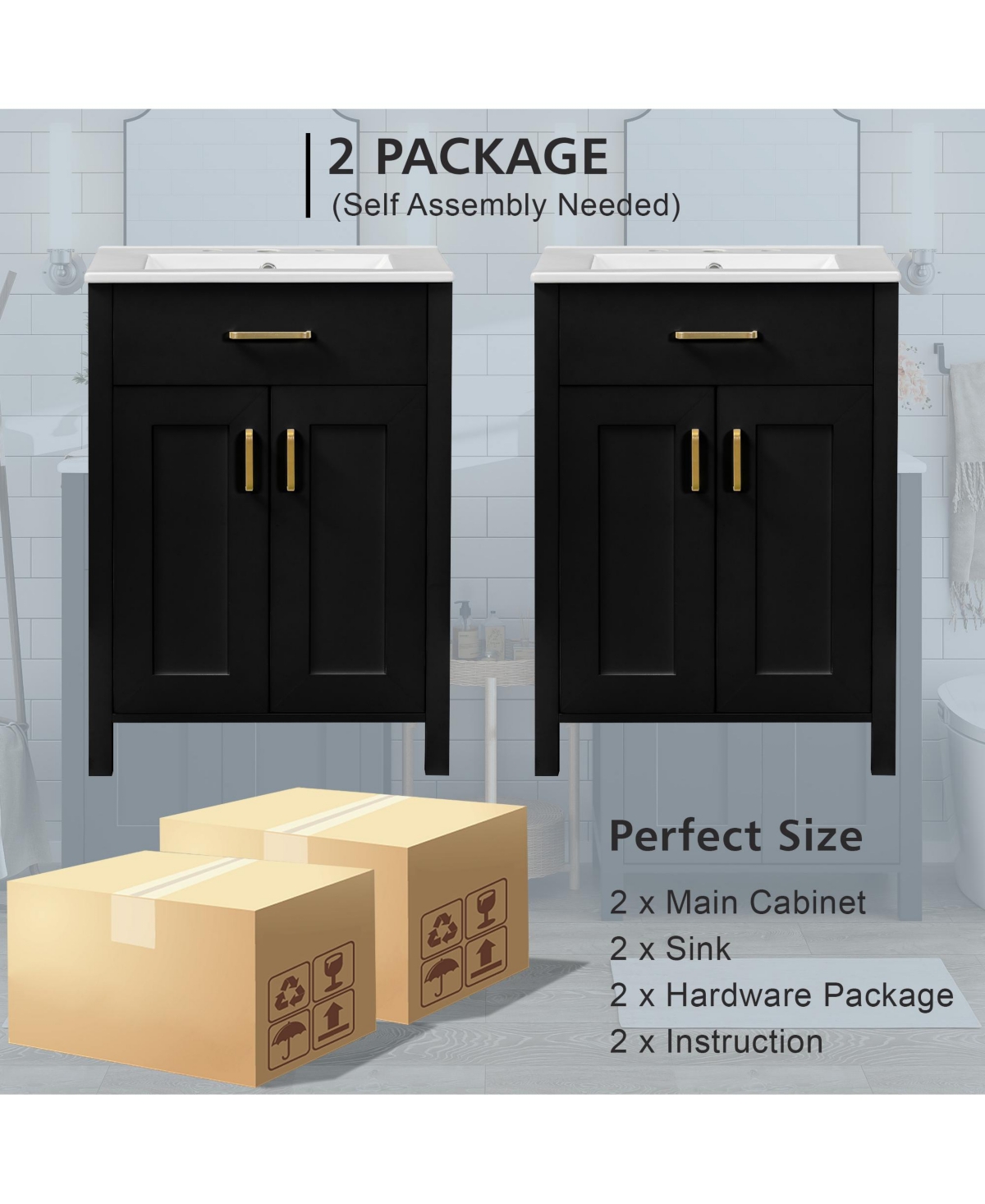 Cesicia Modern Freestanding 48 in. Bathroom Vanity with Ceramic Sink, Soft-Close Doors, Flip Drawer and Double-Layer Door Shelves