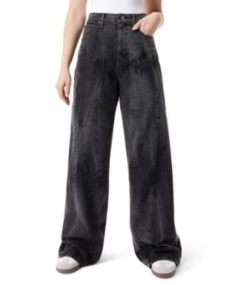 Juniors' Wide-Leg High Waist Seamed Jeans