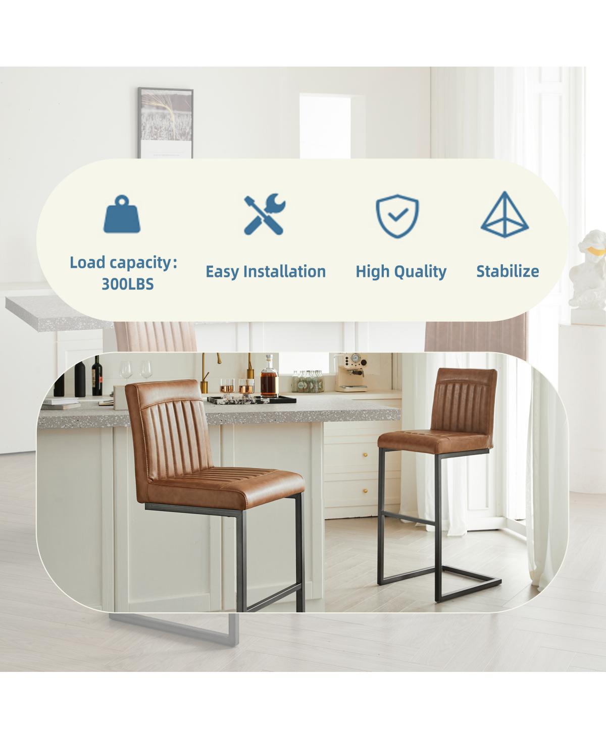 Streamdale Furniture Faux Leather Bar Stool - 26-Inch Tufted, Black Metal Frame (2 Sets)