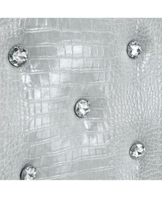 Set of 2 Retro Alligator Upholstered Dining Chairs with Crystal Buckle & Gold Legs