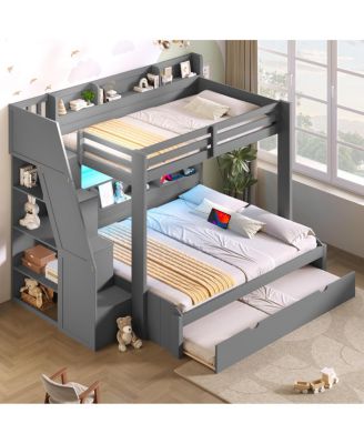 over Full Bunk Bed with Storage Stairs, Trundle, LED, USB