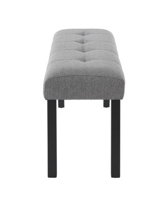Modern Tufted Linen Dining Bench with Black Rubber Wood Legs