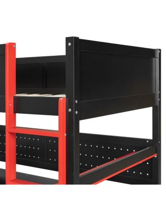 Twin Gaming Loft Bed with Storage Stairs, Desk, Shelves & Pegboard