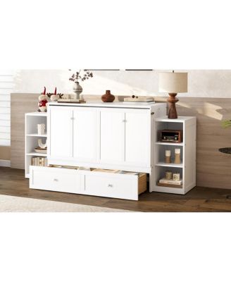 Full-size Murphy bed with storage drawers and shelves