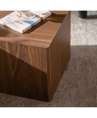 Walnut Nesting Cube Coffee Table Set - Modern MDF Wood Grain Side Tables