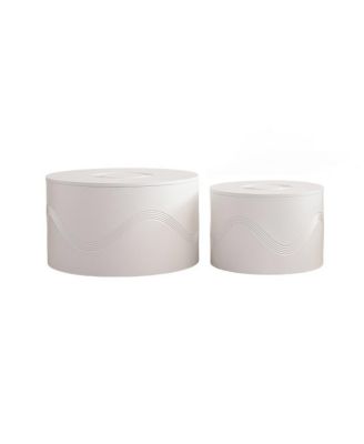 Set of 2 White Round Coffee Tables with Hidden Storage (26.77"/19.69)