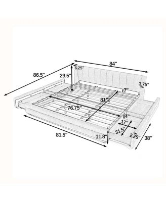 King Size Upholstered Bed Frame with Storage Drawer (86.5"84"29.5)