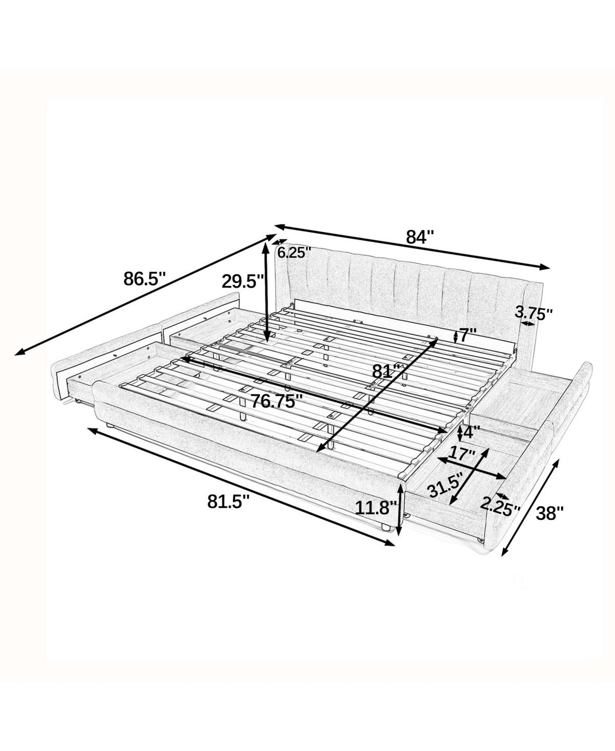 Streamdale Furniture King Size Upholstered Bed Frame with Storage Drawer (86.5"84"29.5)