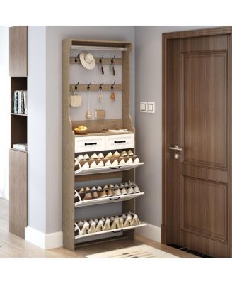 Oak 3-door, 2-drawer shoe cabinet with hanger and large storage