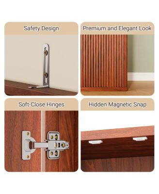 72" Modern Fluted Wood Kitchen Pantry Cabinet with 6 Shelves