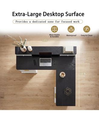 Modern Fluted L-Shaped Desk with Charging Station & Storage
