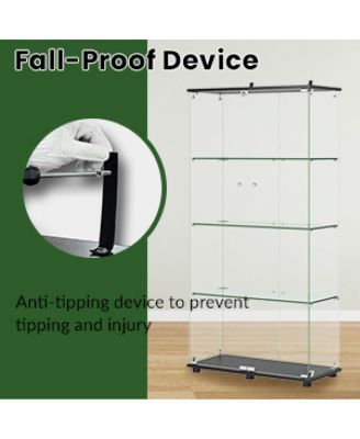 Glass Display Cabinet with Lock, 4-Shelf Double Doors