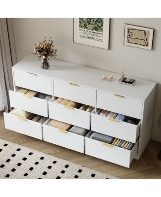 9 Drawer Dresser, 63" Large Deep Chest of Drawers, Wooden Storage Cabinet