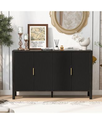 Modern 57.5" Stripe 4-Door Storage Cabinet with Racks & Hooks
