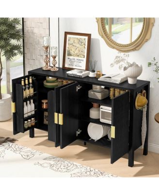 Modern 57.5" Stripe 4-Door Storage Cabinet with Racks & Hooks
