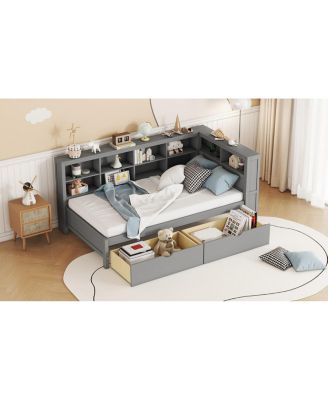 Streamdale  Furniture Wooden Twin DayBed with 2 Drawers, USB Charging Ports, Gray