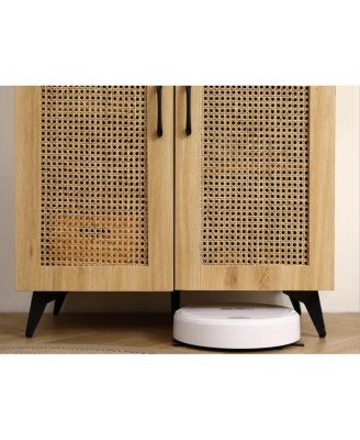 Natural Rattan Storage Cabinet Double-Door Shoe Cabinet 29.5inch